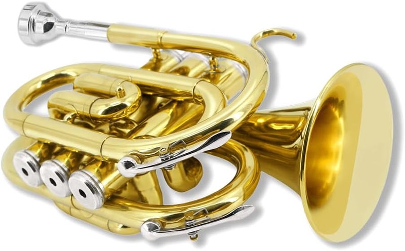 YoungMonic Pocket Trumpet Bb Flat Brass Trumpet for Beginner Student with 7C Mouthpiece Carrying Hard Case Cleaning Cloth Gloves - Image 5